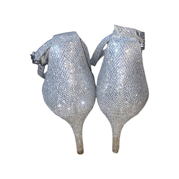 MICHAEL KORS AVA Mid Heel Strappy Sandal SILVER Glitter Evening Size 7.5 - Picture 11 of 16